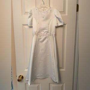 Girl’s First Communion White Dress with Embroidered Details-size 8